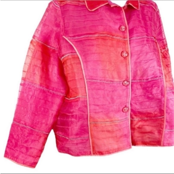 SHARON ANTHONY silk pleated textured jacket L - Picture 4 of 8